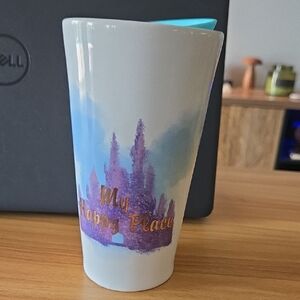 DISNEY PARKS Castle  "MY HAPPY PLACE" TRAVEL TUMBLER WITH PLASTIC LID